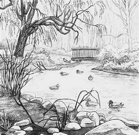 Image result for black and white scenery drawing | Landscape pencil drawings, Landscape drawings ...