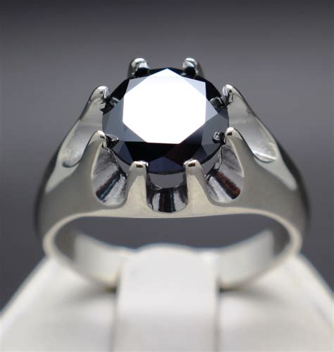 3.75cts Natural Black Diamond Men's Ring (10.05mm) AAA Grade Graded and ...