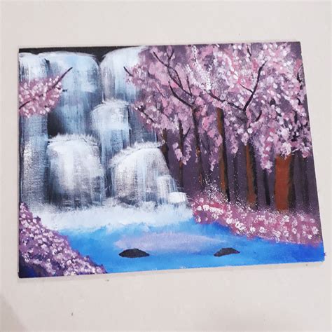 Cherry blossom waterfall painting | Etsy