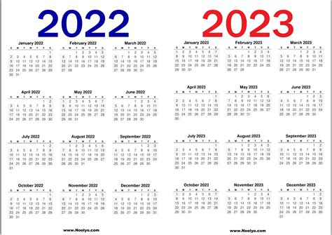 2022 and 2023 Calendar Printable Free – Noolyo.com