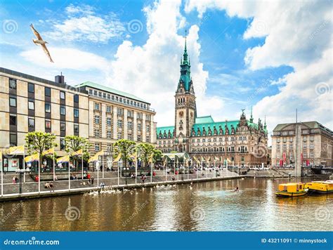 Hamburg City Center with Town Hall and Alster River Editorial Photo - Image of hall, clouds ...