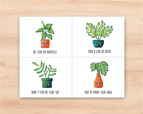 Printable Plant Pun Cards, Beleaf in Yourself, Keep Growing, Leaf Pun ...