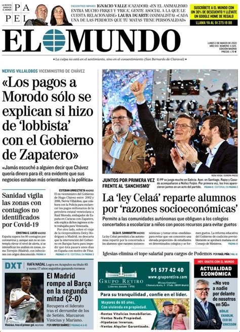 Portada del diario EL MUNDO del día 2/03/2020 – News Europa