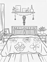 Cozy Reading Nook Line Drawing For Relaxation Coloring Book Pages  sketch template