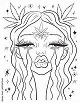 Beautiful Girl And weed Leaf coloring page Vector For Adults  sketch template
