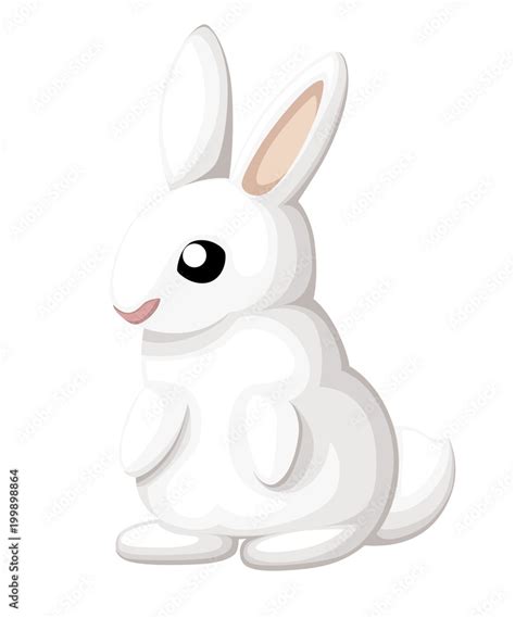 Cute bunny. Cartoon style design. White rabbit sits on two paws. Vector ...