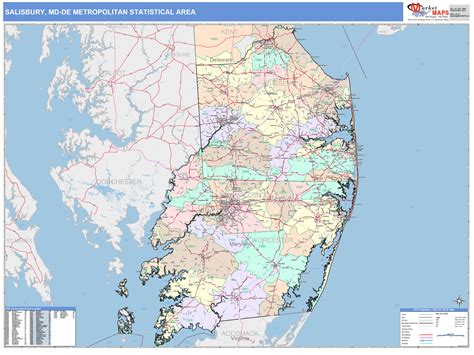 Salisbury, MD Metro Area Wall Map Color Cast Style by MarketMAPS ...