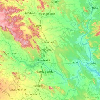 Mancherial District topographic map, elevation, terrain