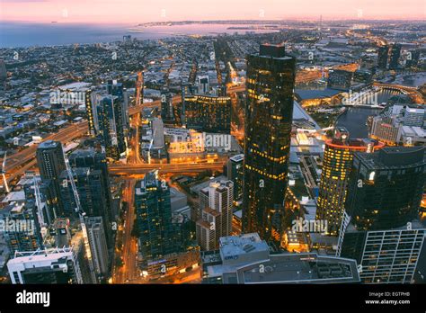 Melbourne Aerial View of City At Night Stock Photo - Alamy