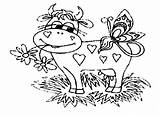 Cow Eating Flower With Butterfly Coloring Page  Kids Play Color sketch template