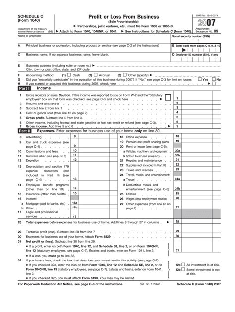 2007 Form IRS 1040 - Schedule C Fill Online, Printable, Fillable, Blank - pdfFiller