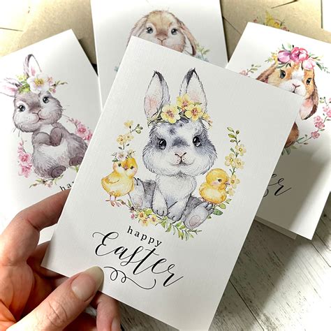 BUNNIES EASTER Cards set of 4 assorted adorable bunny | Etsy