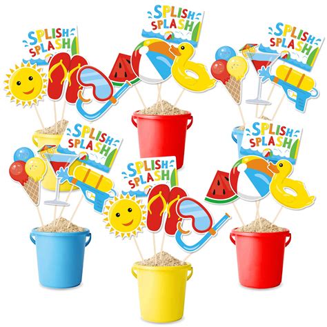 Buy 24Pack Beach Ball Birthday Party Centerpiece Sticks Table Toppers, Splish Splash Party ...