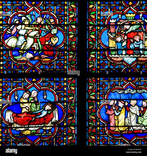 Notre Dame Cathedral interior medieval stained glass panels Paris ...