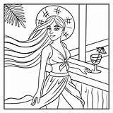 Coloring Page With Girl On beach Pretty Younglong Haired Woman In  sketch template