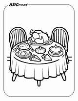 Coloring Dinner Feast Turkey Thanksgiving Drawing Plate Pages Food  sketch template