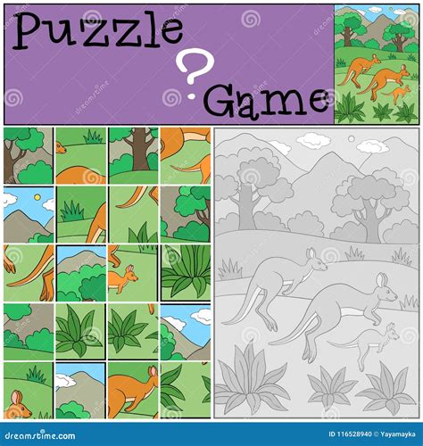 Education Game: Puzzle. the Kangaroo Family Runs. Stock Vector - Illustration of contour ...