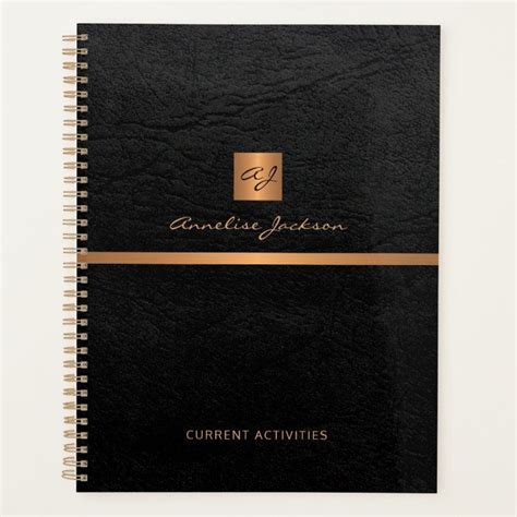 Classy elegant black leather gold monogrammed planner | Zazzle ...