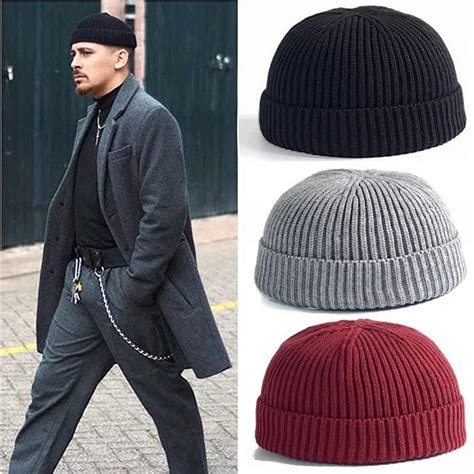 Winter Adult Men Knitted Beanie Casual Short Hat Mens Cap Cotton ...