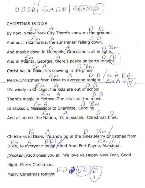 Christmas in Dixie (ALABAMA) Guitar Chord Chart Guitar Chord Chart, Guitar Chords, Christmas ...