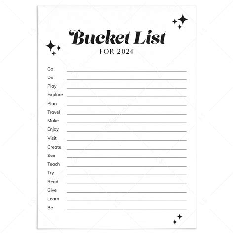 Printable 2024 Bucket List Template - Corie Donelle