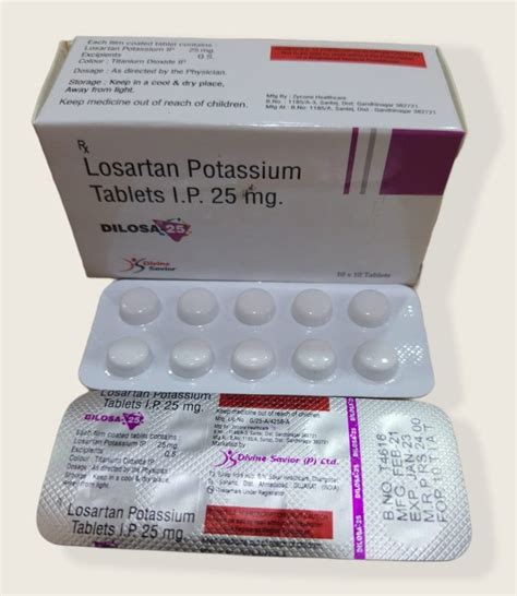 Dilosa Losartan Potassium Tablet IP 25mg, 10 X 10 Tablets, Treatment ...