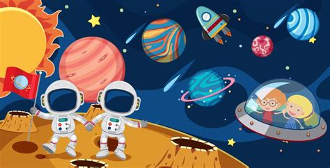 Astronauts and kids in UFO 591370 Vector Art at Vecteezy