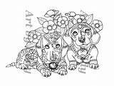 Art of Dachshund Single Coloring Page Siblings sketch template
