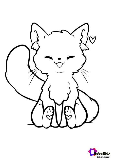 Kawaii Cat Coloring Page Bubakids | BubaKids.com