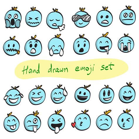 blue emoji set illustration vector hand drawn isolated on white background 12909291 Vector Art ...