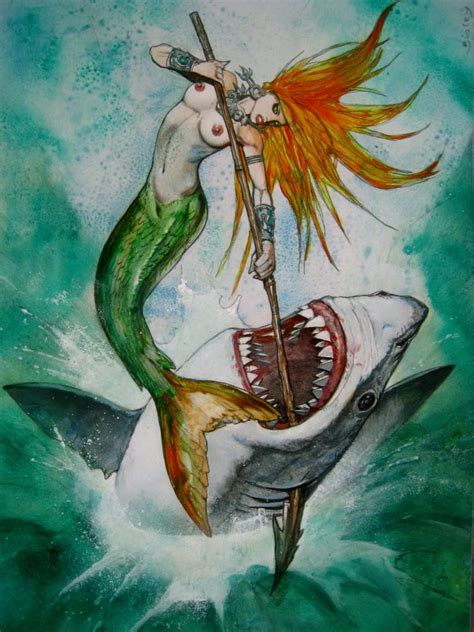 mermaid vs shark – The Art of Simon Bisley