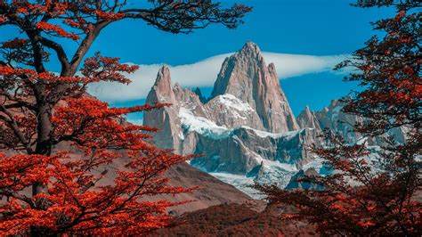 nature, landscape, clouds, sky, trees, forest, fall, snowy mountain ...