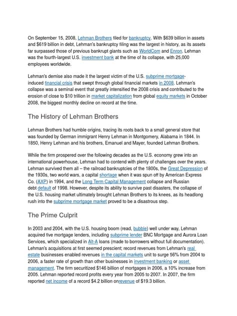 The History of Lehman Brothers | PDF | Lehman Brothers | Leverage (Finance)