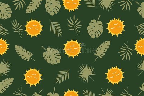 Seamless Pattern of Abstract Leaves and the Sun. Vector Drawing of Tropical Leaves Stock Vector ...
