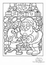 Coloring Page Santa Claus gives Child Elf A Doll  Free Pages sketch template