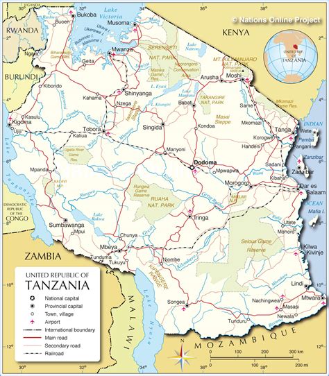 Political Map of Tanzania (1200 px with) - Nations Online Project