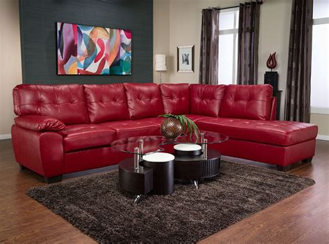 Tobi Bonded Leather Right-Facing Sectional - Red | The Brick | Red sofa living room, Red leather ...