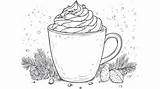 Festive Hot Cocoa Mug Coloring Page With Whipped Cream  Premium AI sketch template