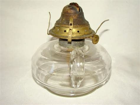 Antique Glass Oil Lamp & Chimney, Finger Loop Handle, Country Farmhouse | eBay