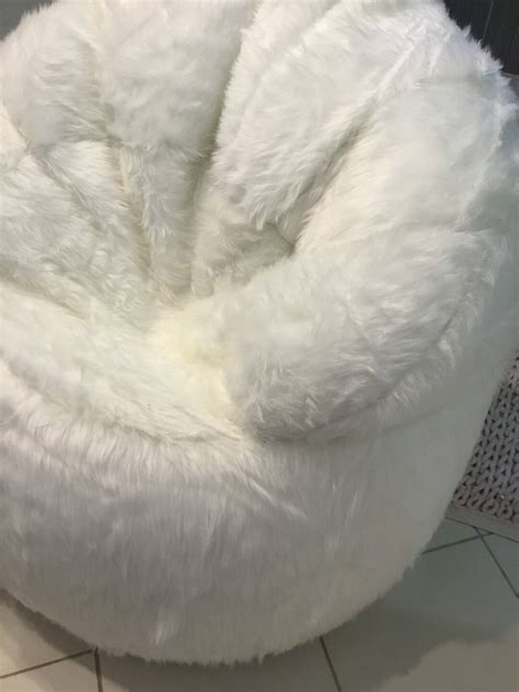 White Fur Bean Bag Sofa, Adult Bean Bag Chair, Minimalist Bean Bag, Faux Fur Beanbag, Cover Only ...