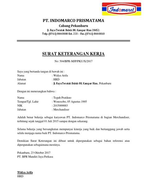 Surat Keterangan Kerja