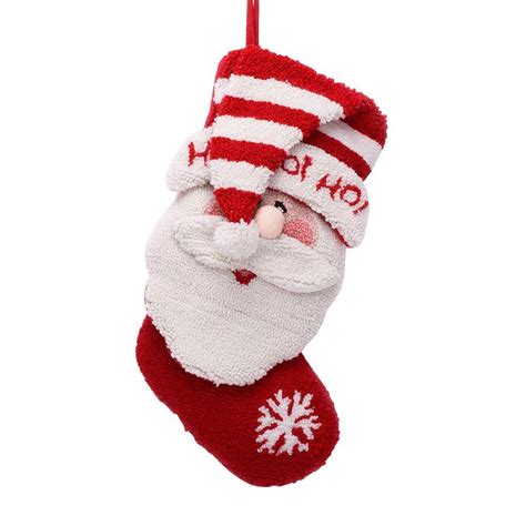 Glitzhome 20 in. Polyester/Acrylic Hooked Christmas Stocking with 3D ...