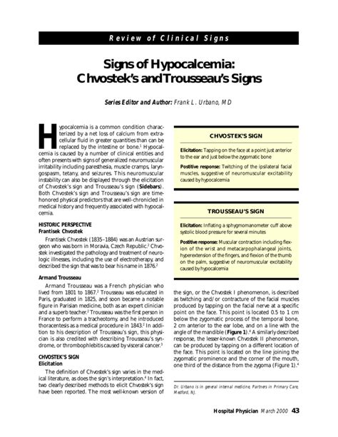 Signs of Hypocalcemia: Chvostek's and Trousseau's