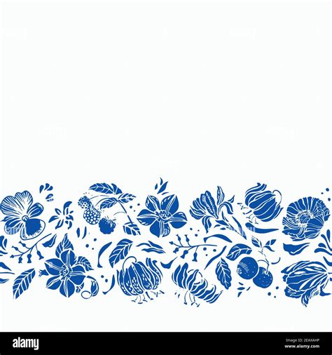 Elegant Classic Porcelain Blue Floral Border. Seamless Vector Floral ...