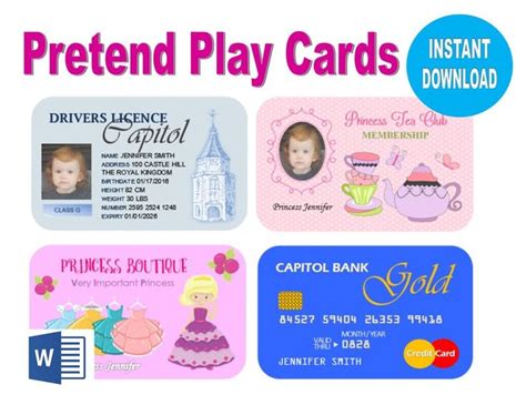 Pretend Play Printable Kids Play Cards Kids Credit Card - Etsy | Kids credit card, Card template ...