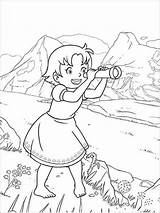 Heidi Looks Through A spyglass coloring page sketch template