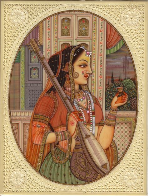 Indian Miniature Painting Rajasthani Princess Handmade Ethnic Decor Portrait Art