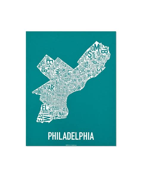 Philadelphia Neighborhood Map 11" x 14" Teal & White Screenprint | Screen printing, Map artwork ...