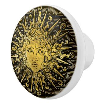 Apollo Sun Symbol on Greek Key Pattern Ceramic Knob | Zazzle