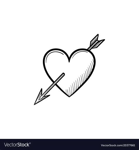 Love heart with cupid arrow hand drawn sketch icon